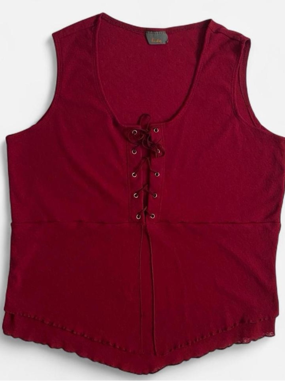 Vintage 90s dark red sleeveless lace up top